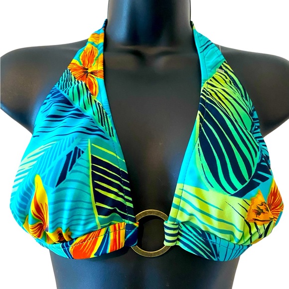 Niki Wior tropical print Halter bikini top with gold hardware NWOT size M. - Picture 4 of 6